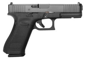 Glock PA175S201MOS G17 Gen5 MOS 9mm Luger Caliber with 4.49″ Glock Marksman Barrel, 10+1 Capacity, Overall Black Finish, Picatinny Rail Frame, Serrated/MOS Cuts nDLC Steel Slide, Rough Texture Interchangeable Backstraps Grip & Fixed Sights