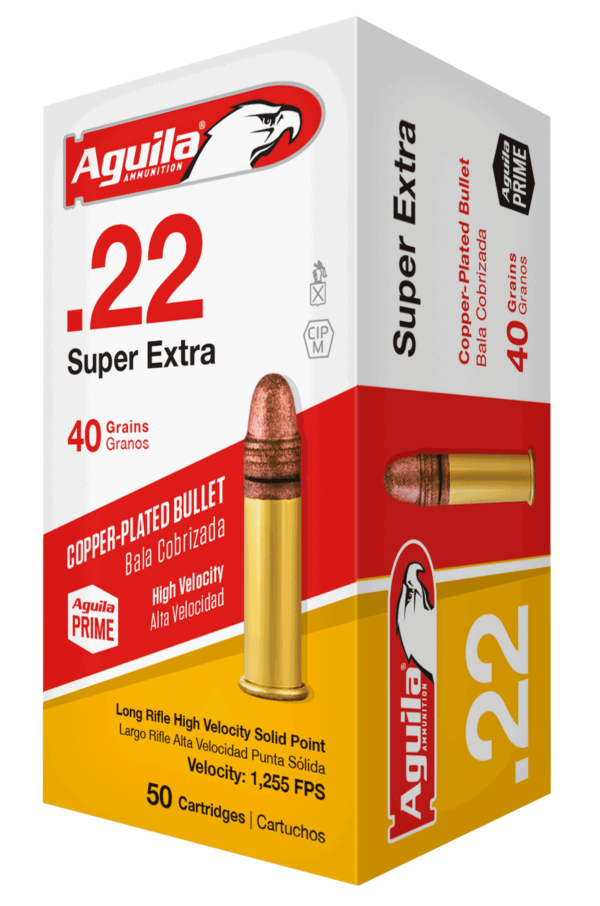 Aguila 1B220328 Super Extra Rimfire 22 LR 40 gr Copper-Plated Solid Point 50rd Box