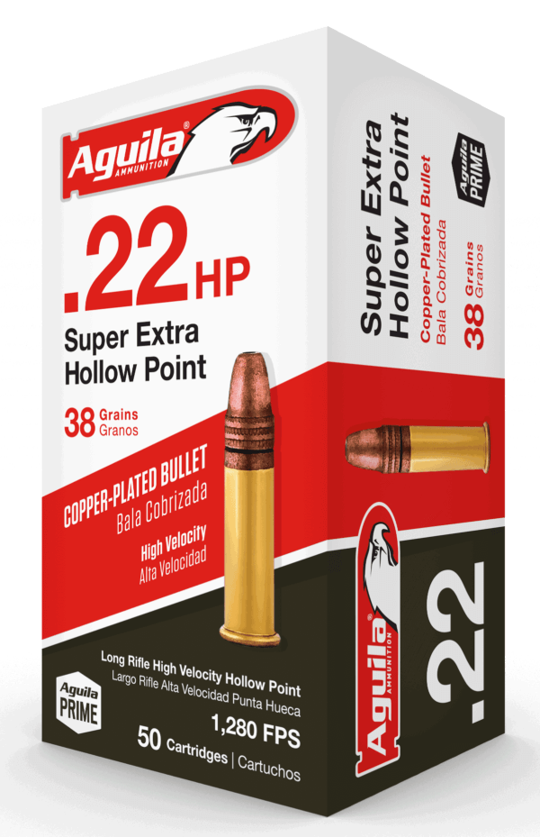 Aguila 1B220335 Super Extra Rimfire 22 LR 38 gr Copper Plated Hollow Point (CPHP) 50rd Box