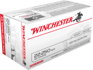 Winchester Ammo USA222502 USA 22-250 Rem 45 gr 3950 fps Jacketed Hollow Point (JHP) 40rd Box