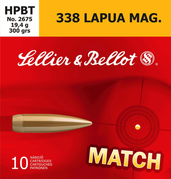 Sellier & Bellot SB338LMB Rifle 338 Lapua Mag 300 gr 2713 fps Hollow Point Boat-Tail (HPBT) 10rd Box
