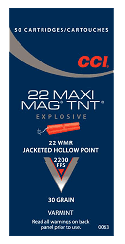 CCI 0063 Maxi-Mag TNT 22 Mag 30 gr Jacketed Hollow Point (JHP) 50rd Box