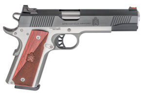Springfield Armory PX9119L 1911 Ronin 9mm Luger 9+1 5″ Barrel Stainless Steel Frame w/Beavertail Serrated Blued Carbon Steel Slide Hybrid Smooth/Checkered Crossed Cannon Wood Laminate Grip