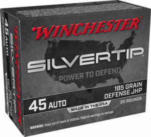 Winchester Ammo W45AST Silvertip Defense 45 ACP 185 gr Silvertip Jacket Hollow Point 20rd Box