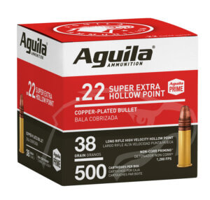 Aguila 1B221118 Super Extra High Velocity 22 LR 38 gr Copper-Plated Solid Point 500rd Box (Bulk)